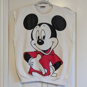 Vintage 90s Disney Design Tag Cutoff Sleeve Mickey Mouse Sweatshirt | Sz Lg